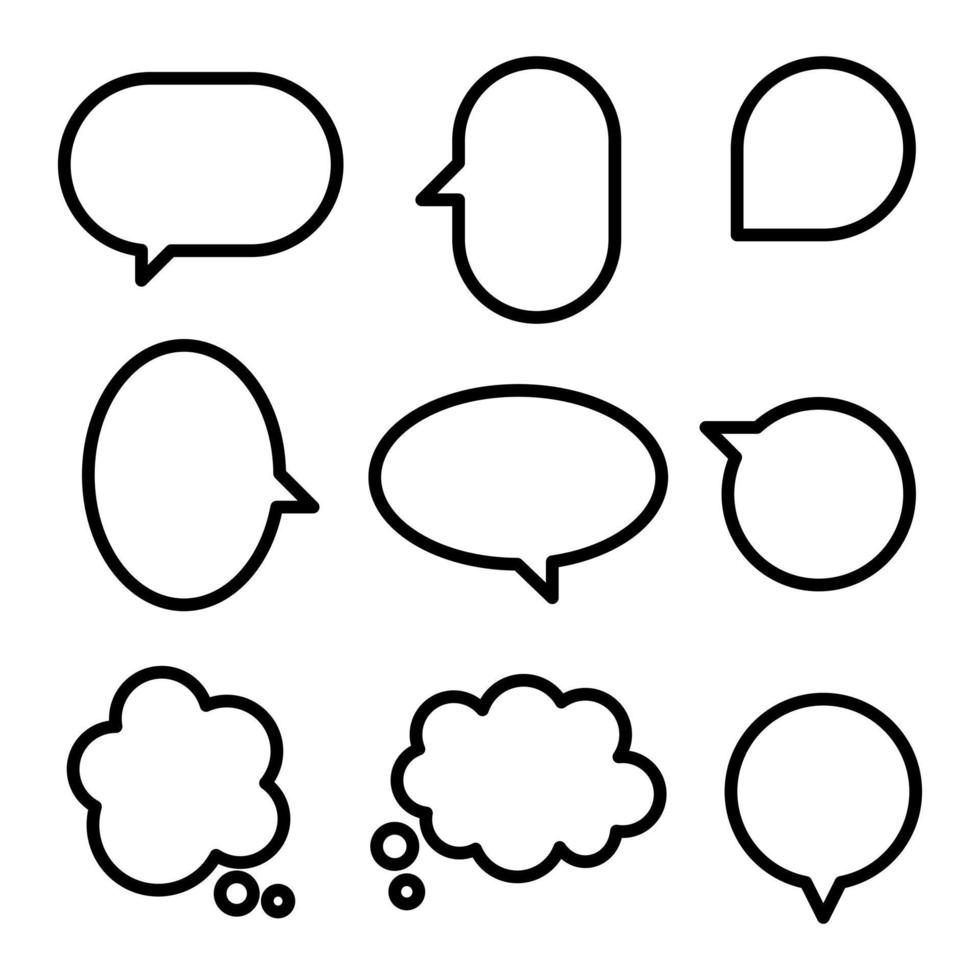 collection set of simple black and white speech bubble balloon in circle, cloud, think, speak, talk, template, art,  flat, design, vector, illustration, text box banner frame vector