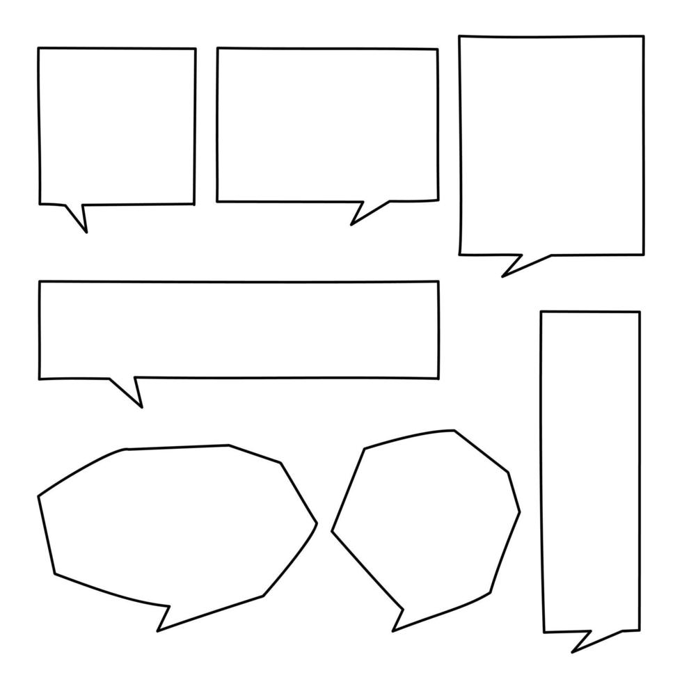 collection set of hand drawn line frame border,blank speech bubble balloon square shape, think, speak, talk, text box, banner, flat vector illustration