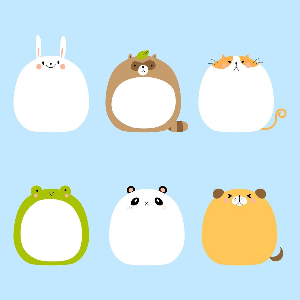 collection set of cute, lovely, colorful, pastel animal pet text box with frog, cat, dog, bunny rabbit, panda, bear, tanuki raccoon dog, flat, cartoon, design, vector, illustration vector