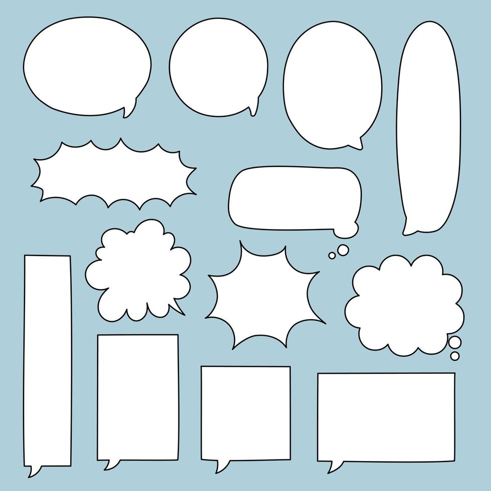 collection set of blank  black and white hand drawing speech bubble balloon, think speak talk text box, banner, flat vector illustration design