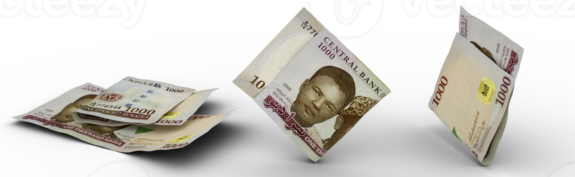 uppsättning av 1000 nigerian naira notera isolerat på vit bakgrund. 3d tolkning png