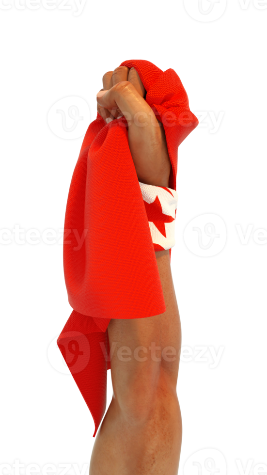 Hand fist holding Tunisian flag. Hand lifted and grabbing flag isolated on transparent background. 3d rending of Flag wrapped around fist png