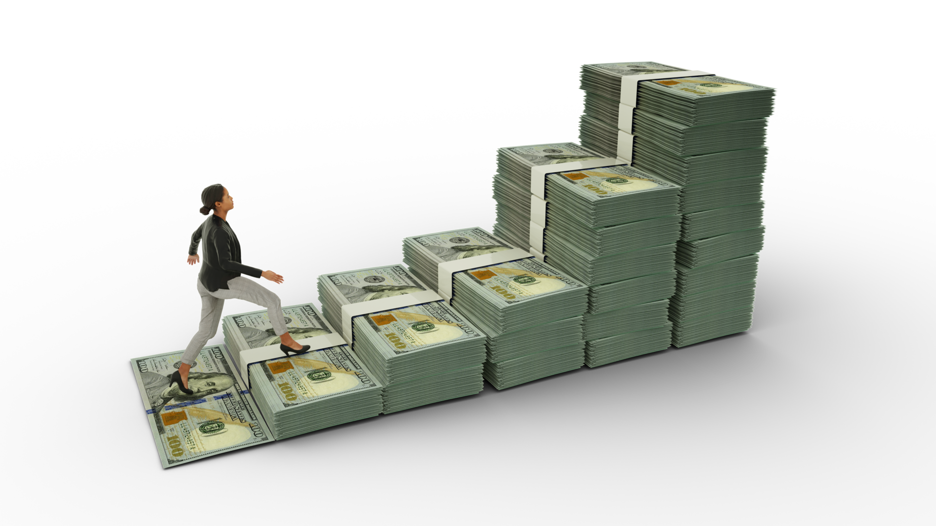 Femme D affaires Monter Des Escaliers Faits De Piles De Billets En 