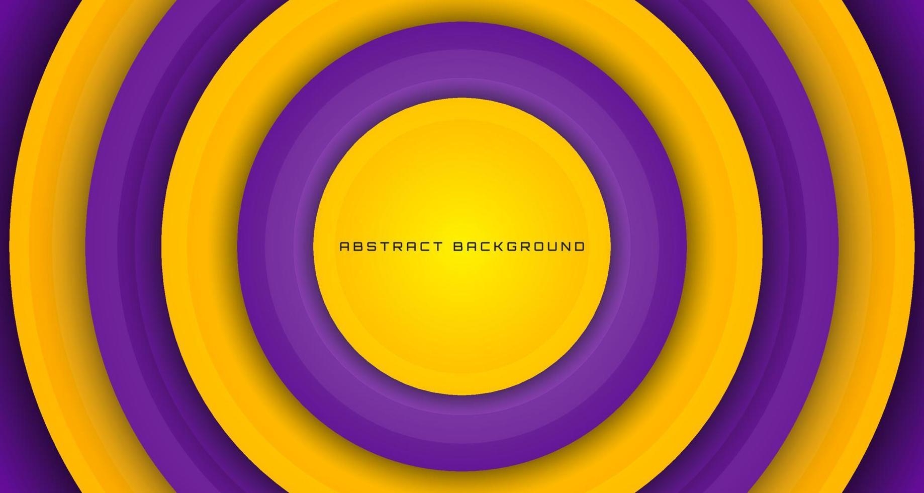 Capa de superposición de fondo abstracto geométrico púrpura amarillo 3d en espacio brillante con decoración circular. elemento de diseño gráfico concepto de estilo futuro para volante de banner, tarjeta, portada de folleto o página de destino vector