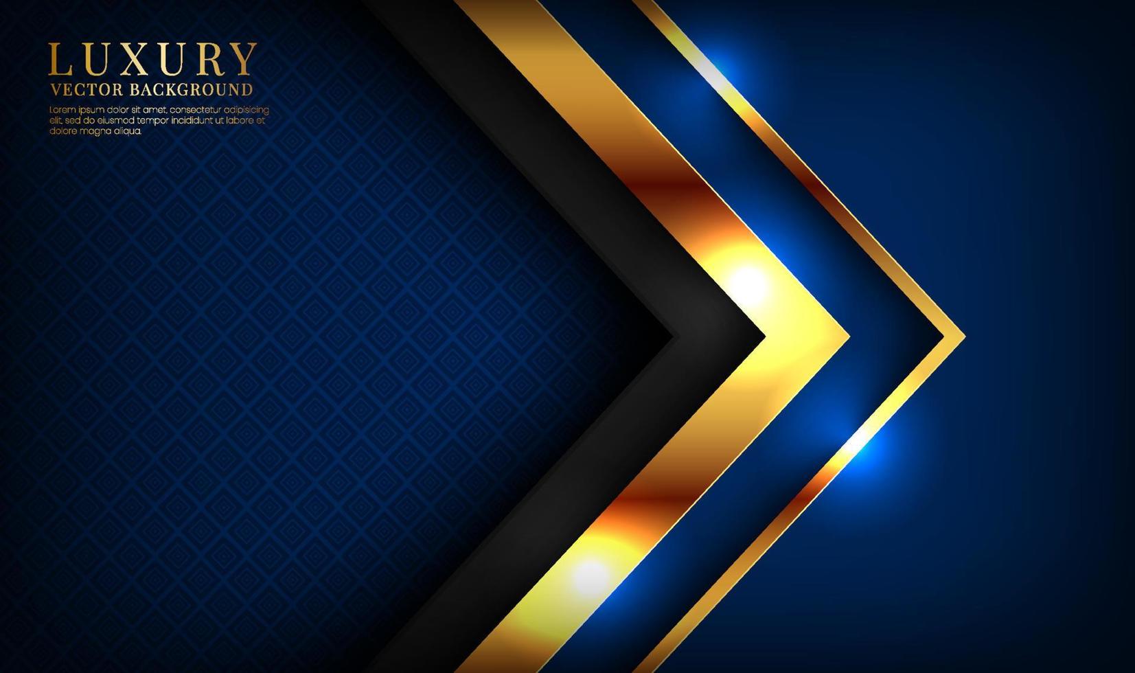 3D blue luxury abstract background overlap layer on dark space with golden arrow effect decoration. Graphic design element future style concept for banner, flyer, card, brochure cover, or landing page vector