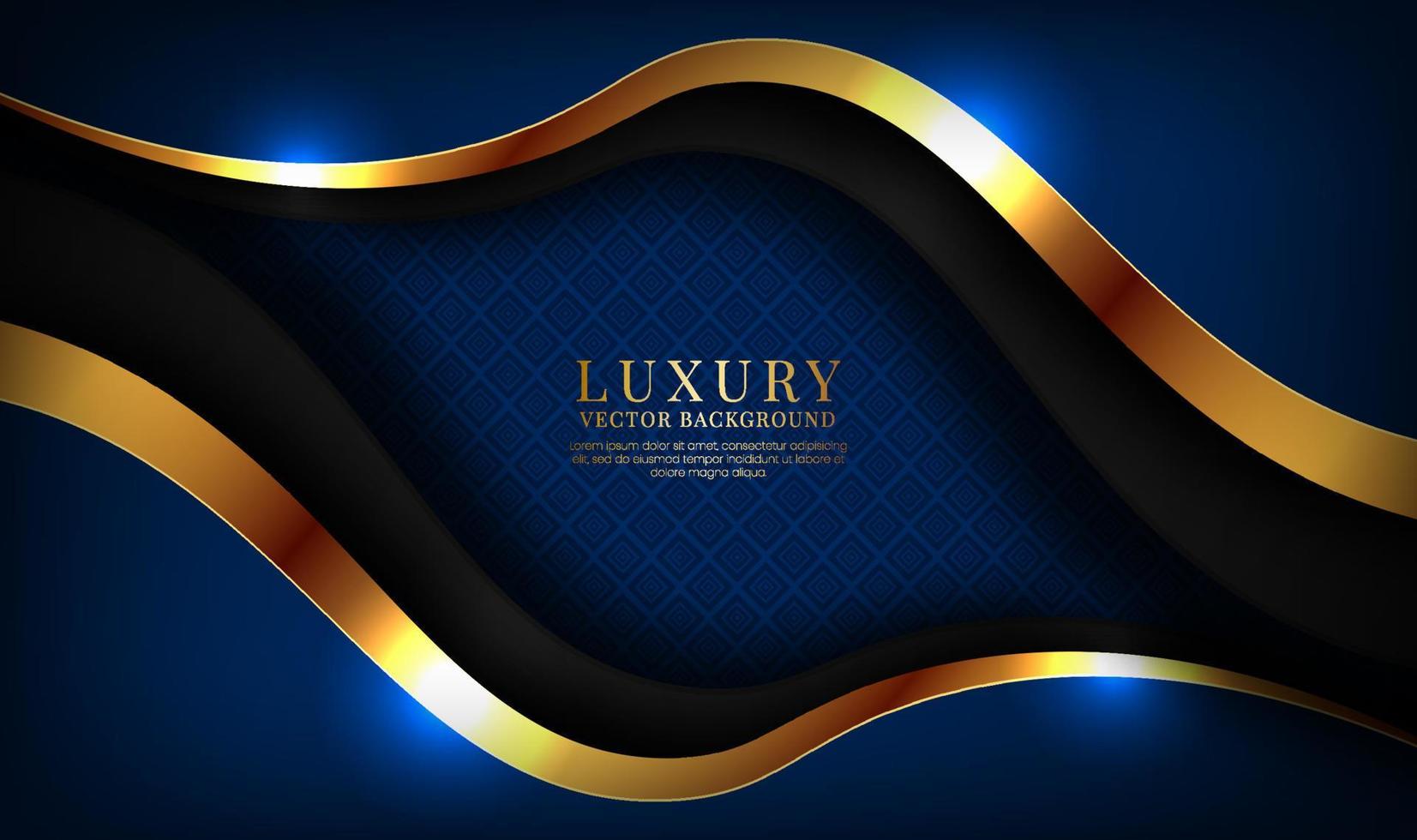 3D blue luxury abstract background overlap layers on dark space with golden waves effect decoration. Graphic design element fluid style concept for banner, flyer, card, brochure cover, or landing page vector