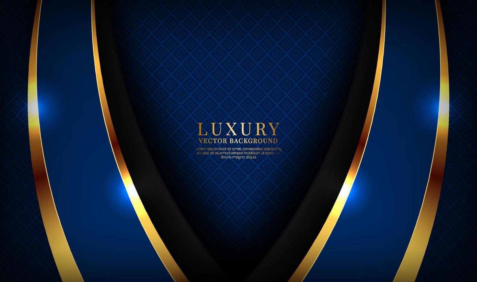 3D blue luxury abstract background overlap layers on dark space with golden waves effect decoration. Graphic design element fluid style concept for banner, flyer, card, brochure cover, or landing page vector