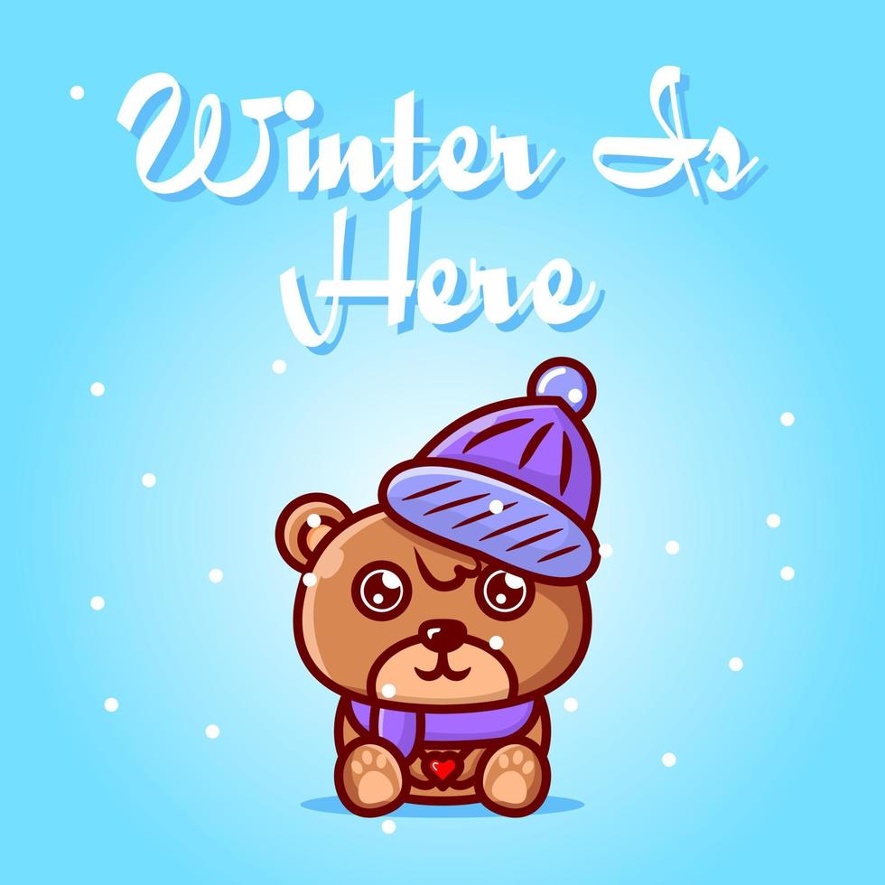 cute illustration of a bear wearing a hat celebrating winter vector