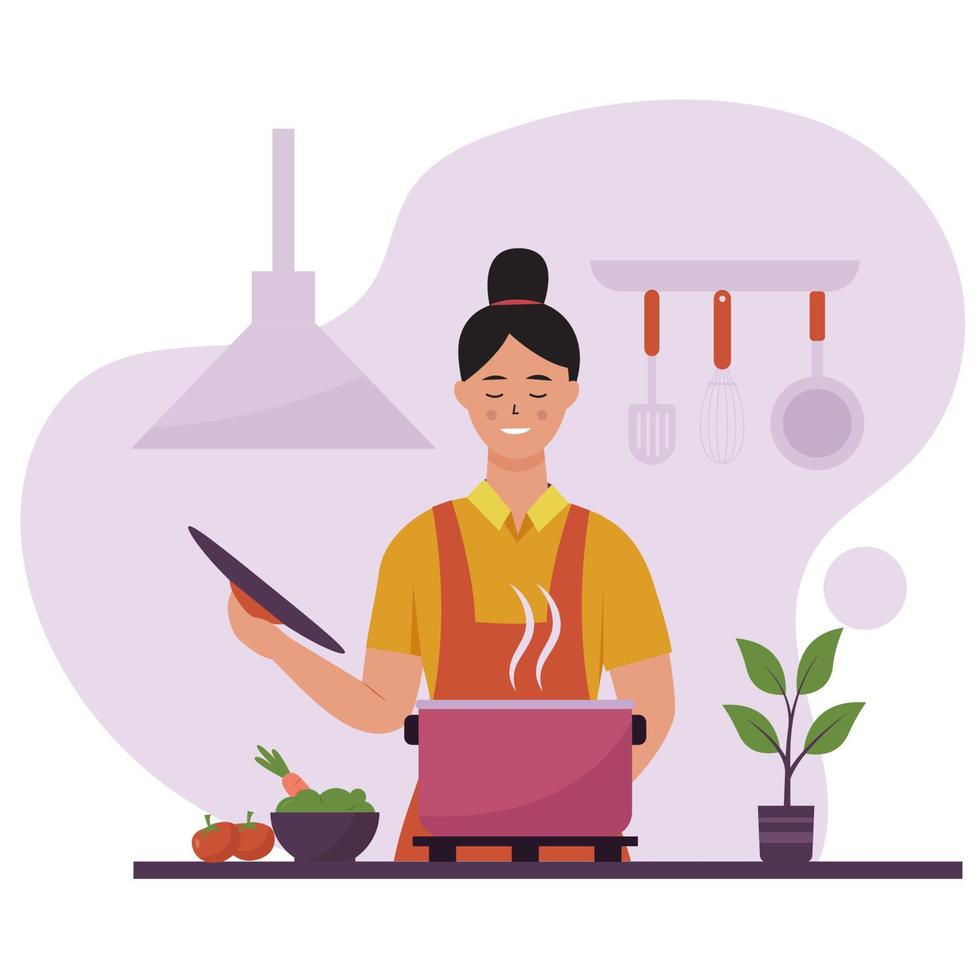 Mother cooking illustration design concept vector