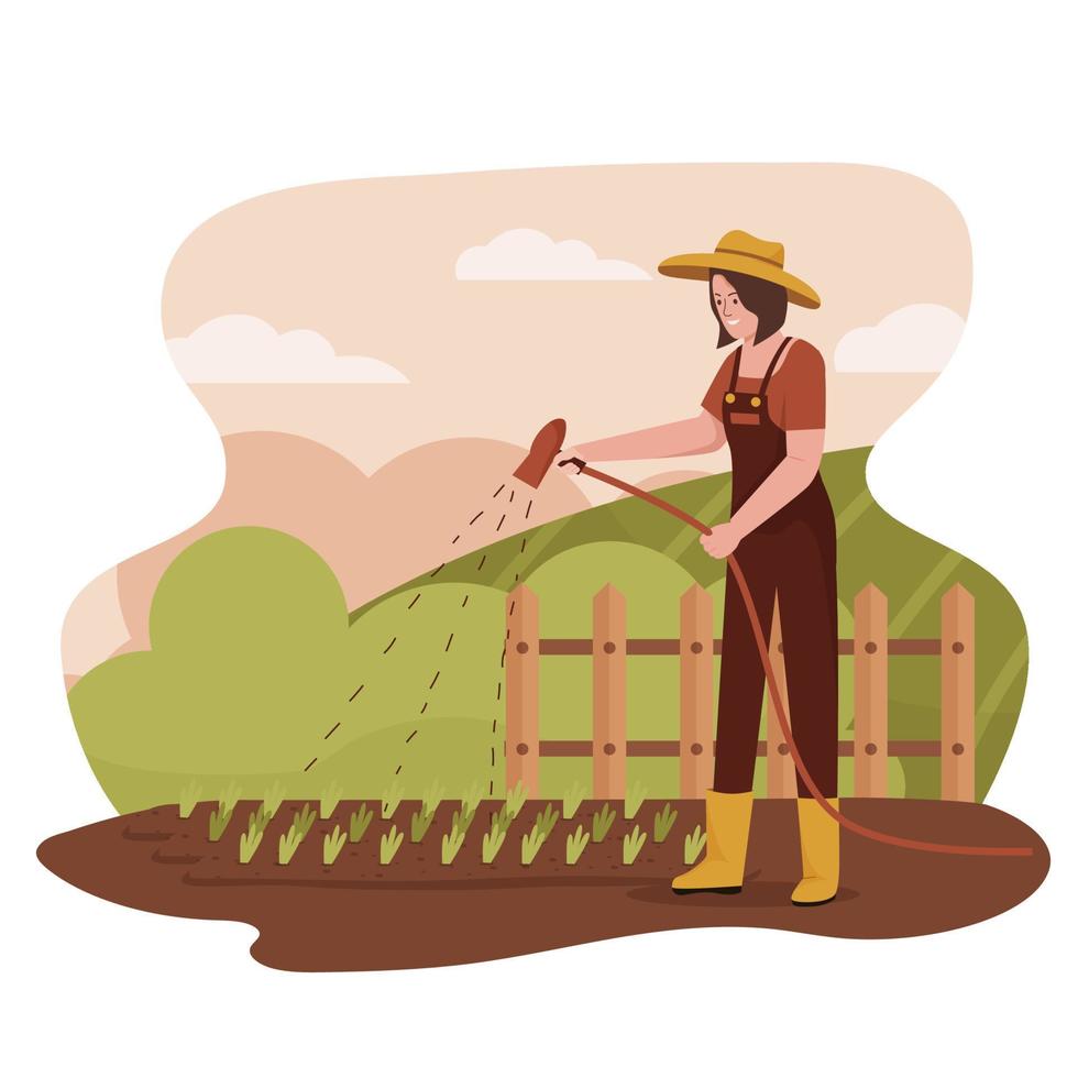 Flat design of male and female farmers harvesting fruit vector