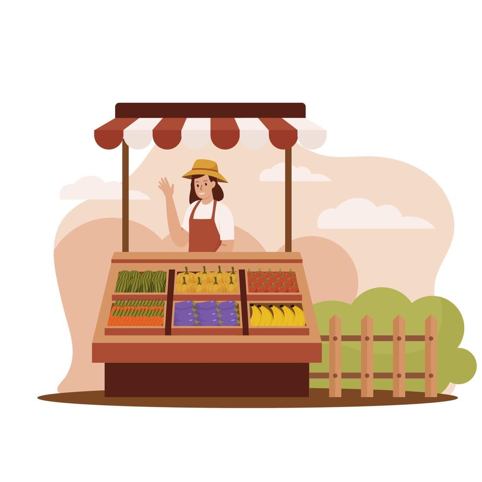 Flat design of woman selling agricultural products vector