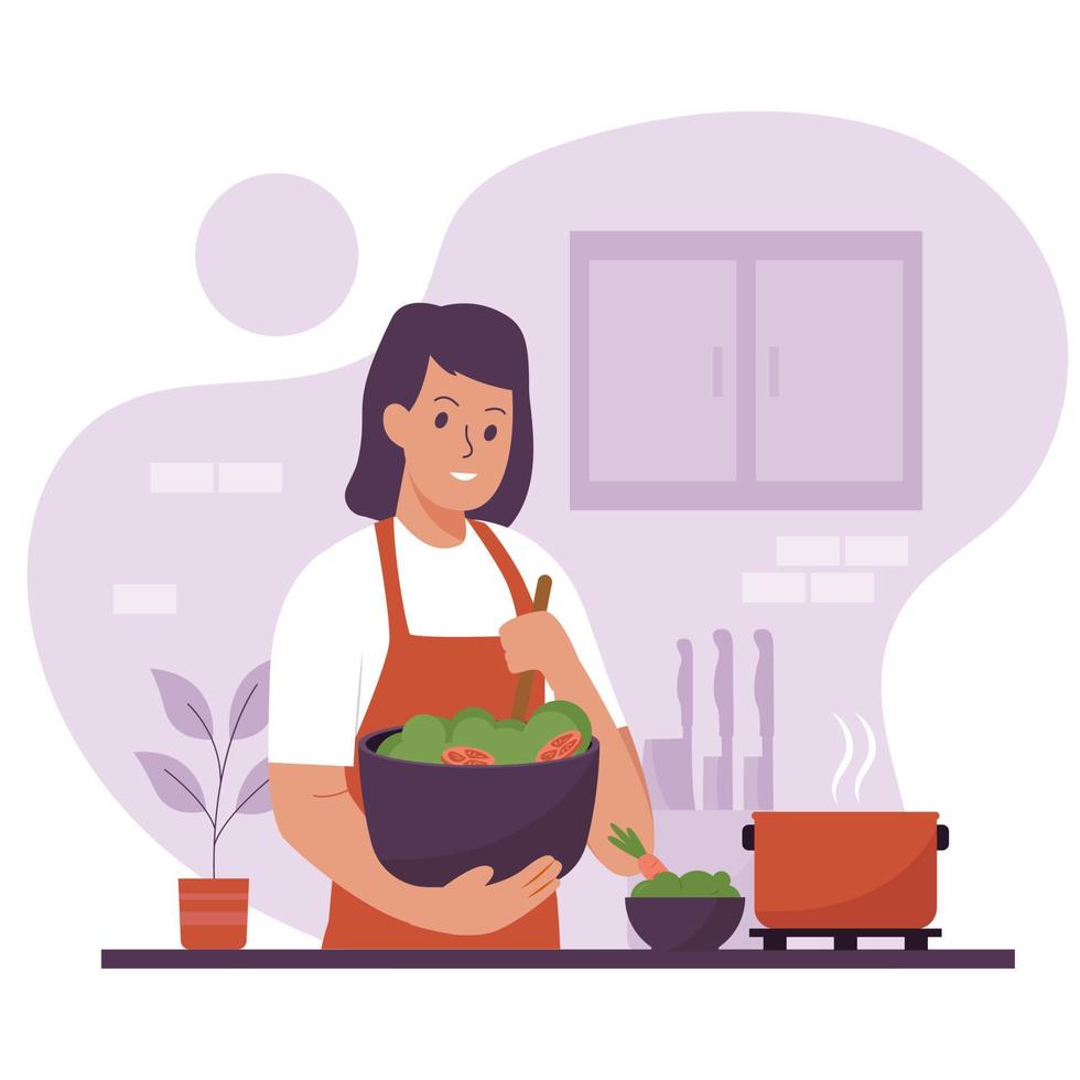 Woman cooking illustration design concept vector