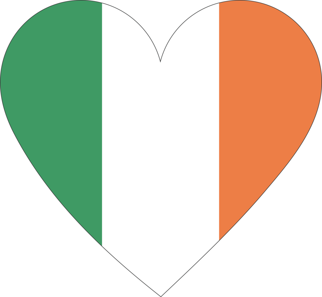 Ireland flag in the shape of a heart. png