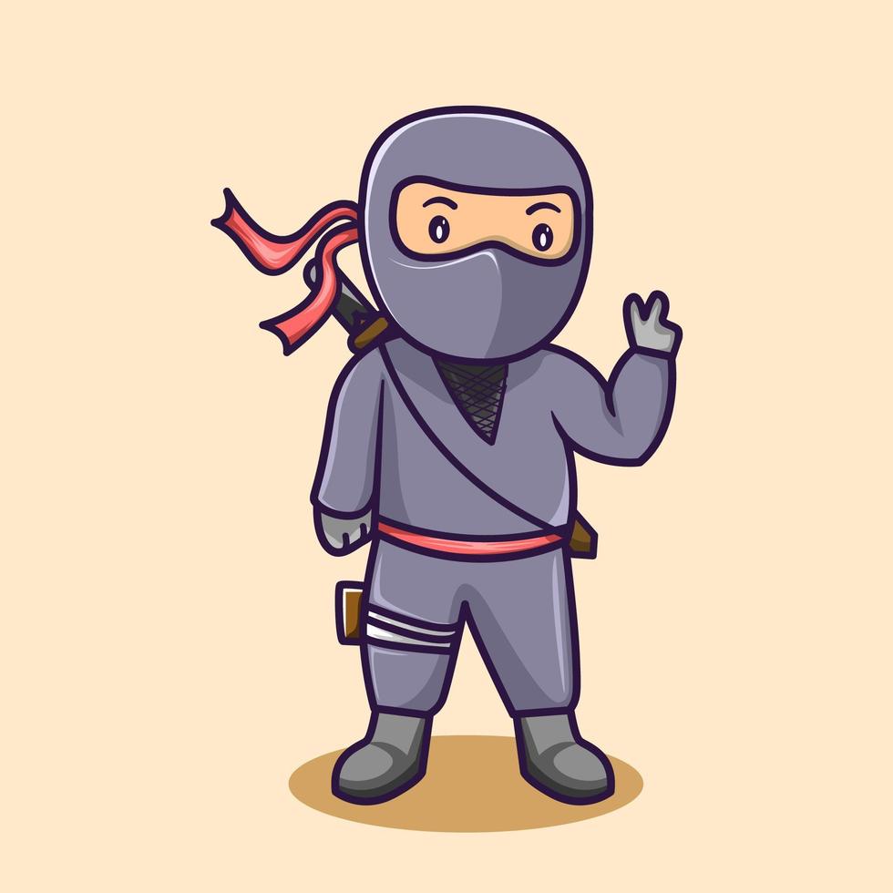 ilustración de dibujos animados de ninja lindo vector