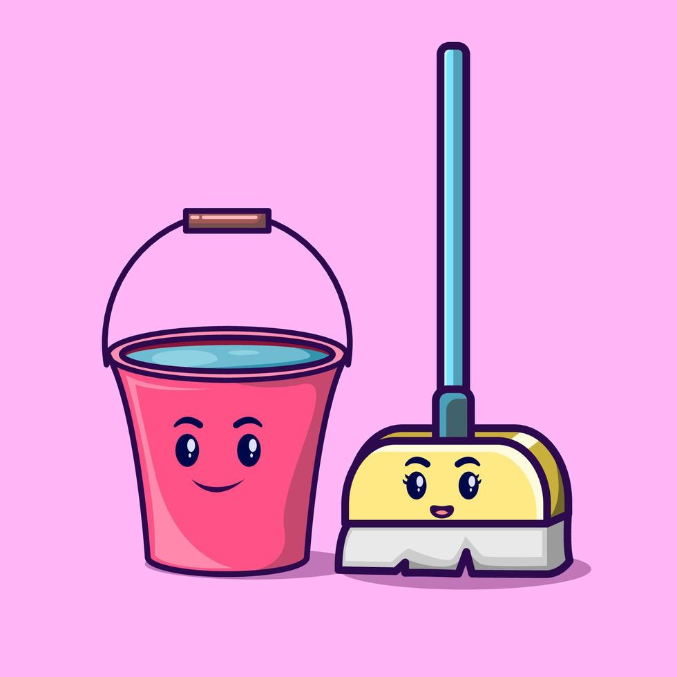 Vector illustration of bucket and broom