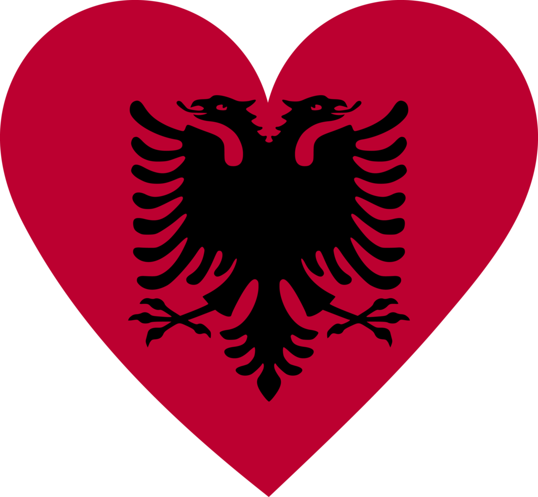 Albania flag in the shape of a heart. png