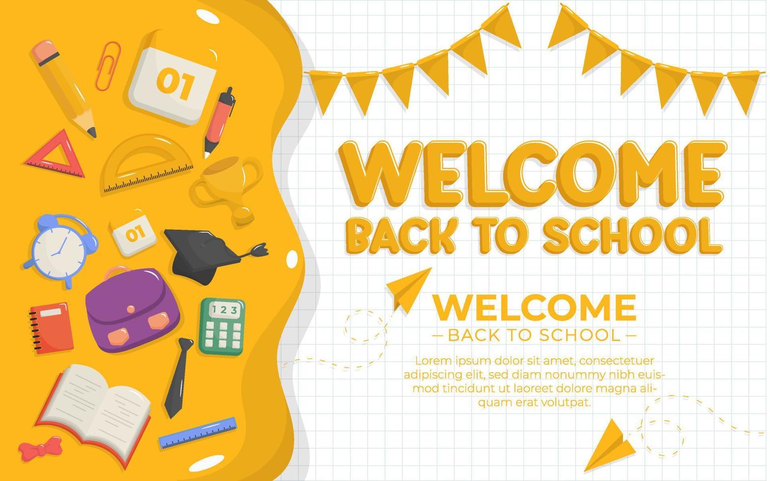 Welcome Back To School Landscape Banner With School Supplies Elements vector