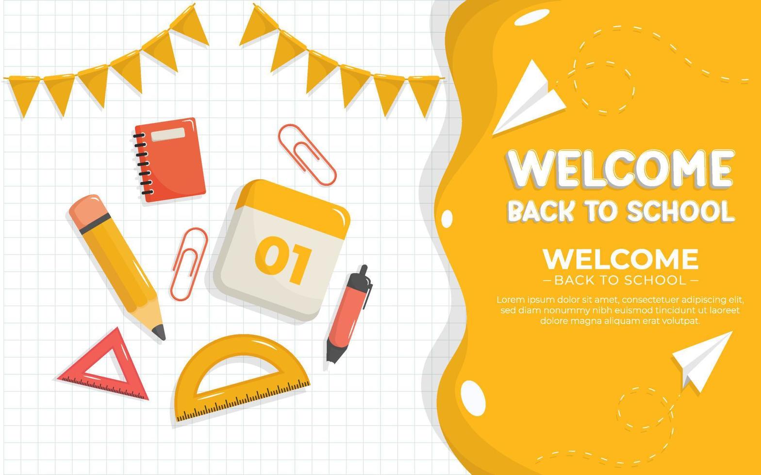 Welcome Back To School Landscape Banner With School Supplies Elements vector