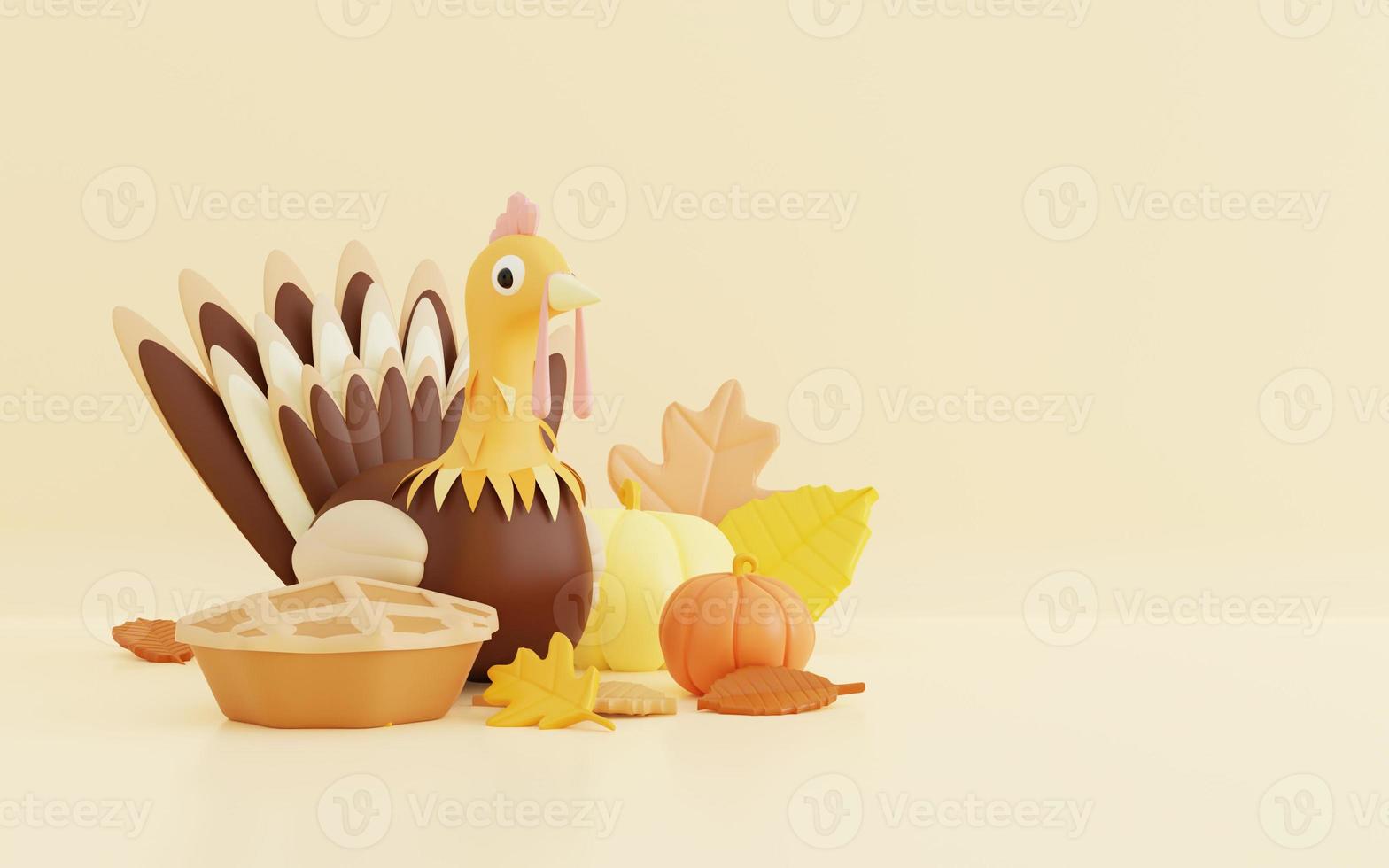 3d thanksgiving illustration with cute turkey photo