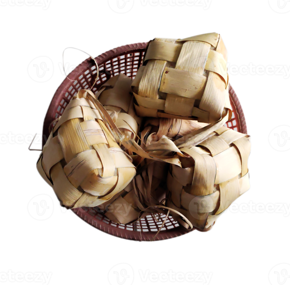 Ketupat, special dish served at Eid Mubarak, Ied Fitr celebration in Indonesia. Ketupat is is a type of dumpling made from rice packed inside a diamond shaped container of woven palm leaf pouch. png