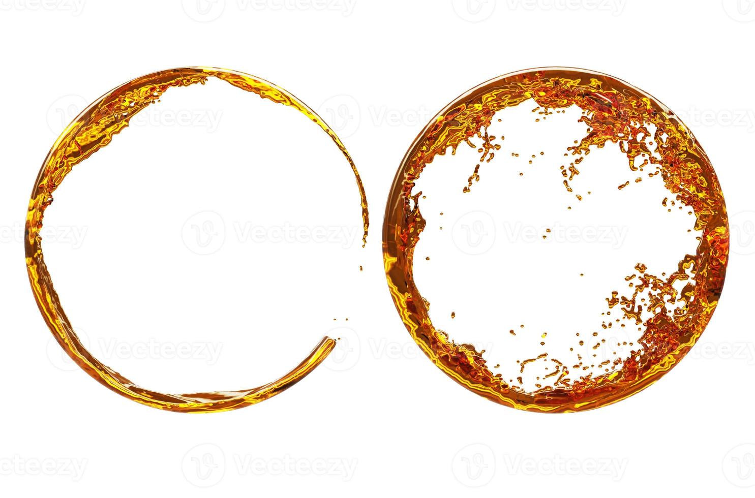 salpicaduras de aceite con gotitas sobre fondo blanco. cámara macro tamaño 4k. ilustración 3d foto