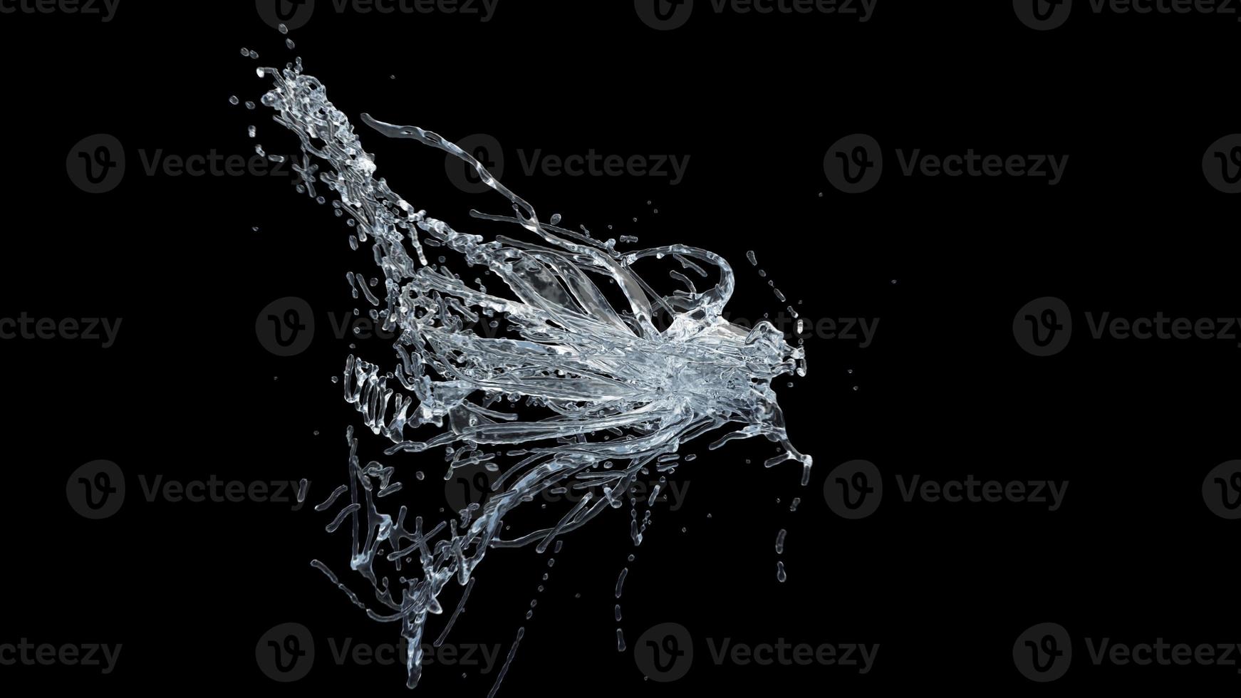 Water Splash with Droplets on Black Background. 3d illustration. photo