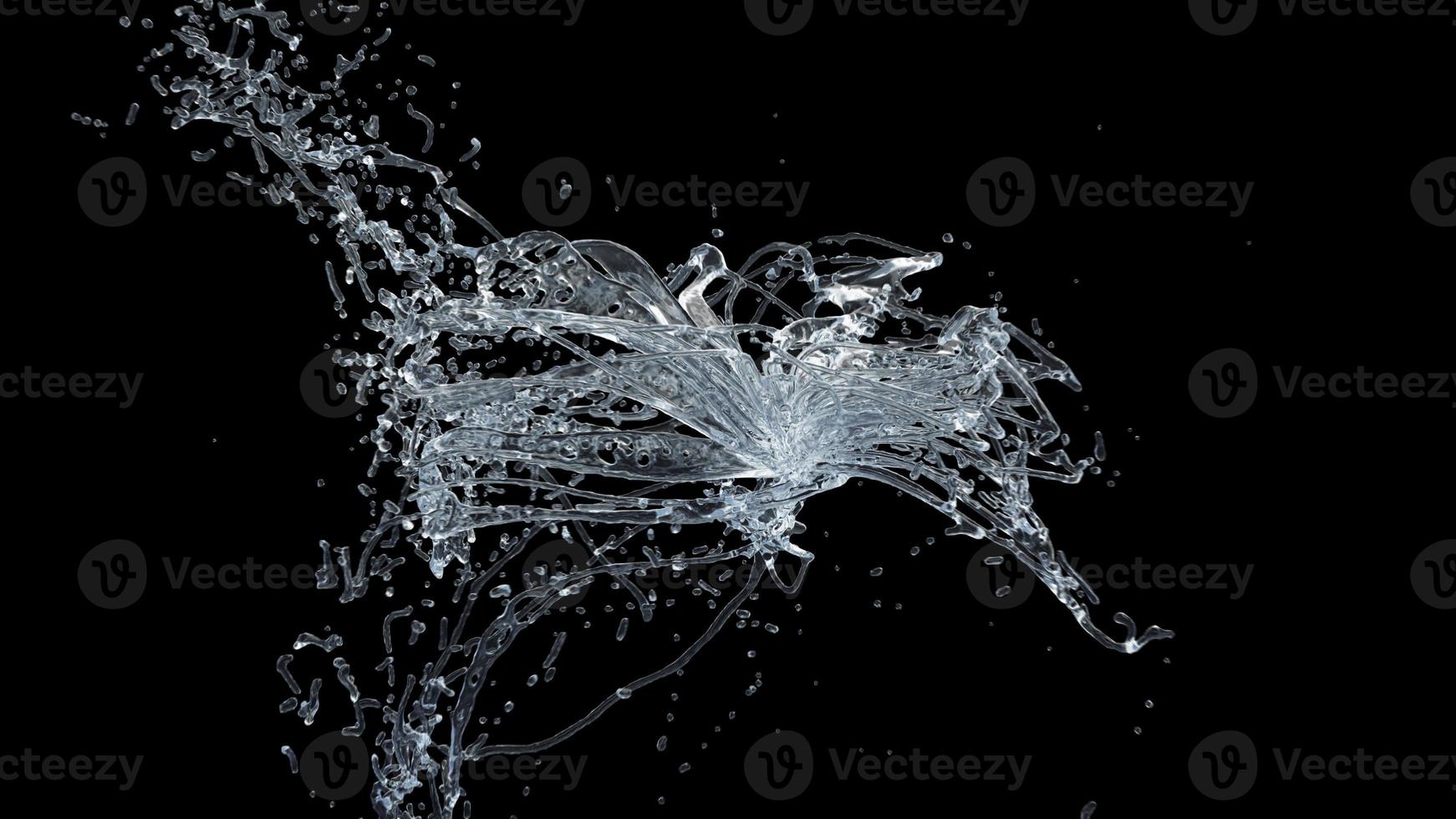 Water Splash with Droplets on Black Background. 3d illustration. photo