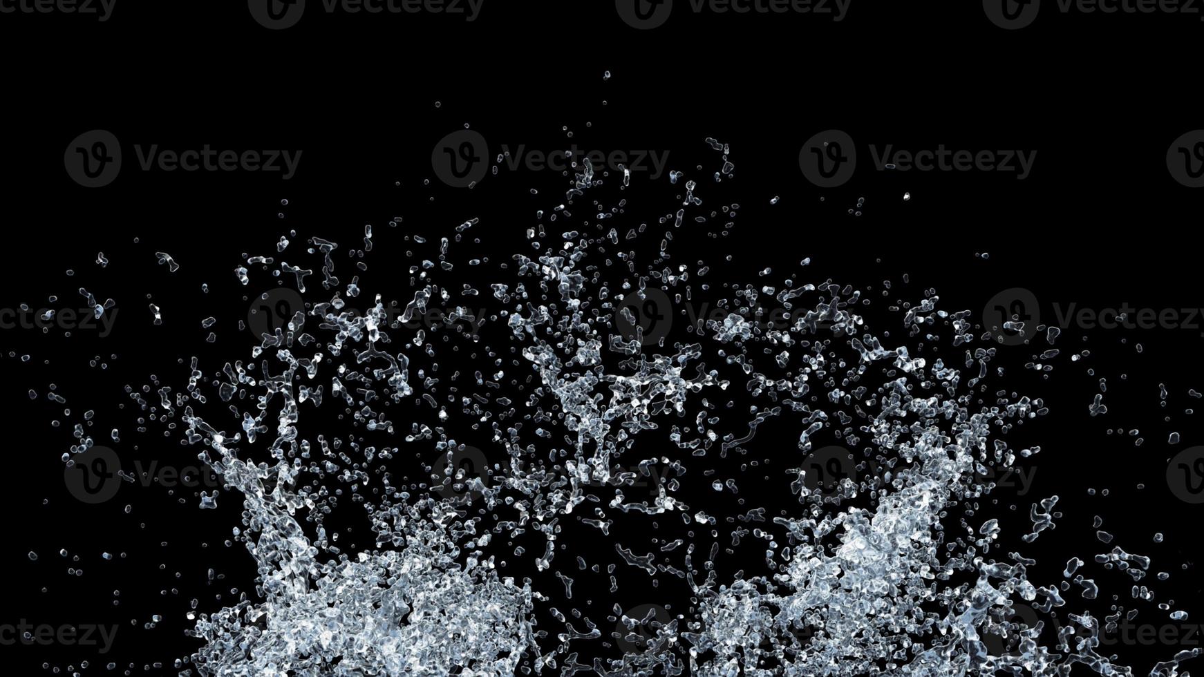 Water Splash with Droplets on Black Background. 3d illustration. photo