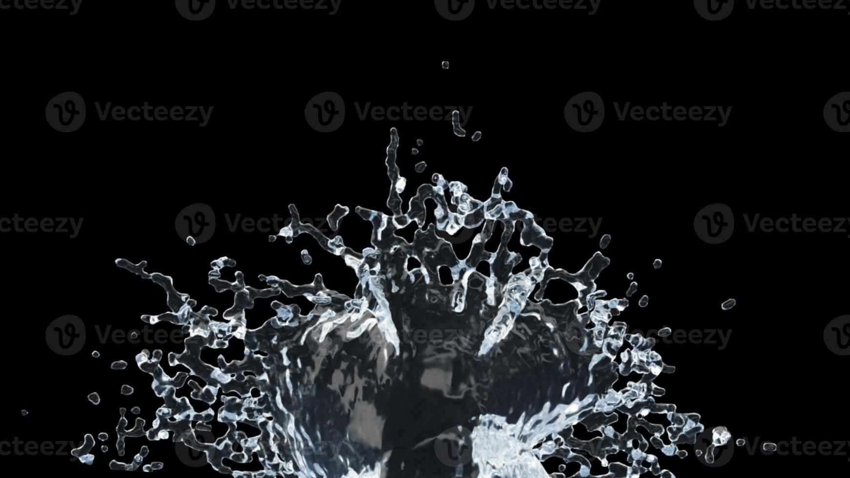 Water Splash with Droplets on Black Background. 3d illustration. photo