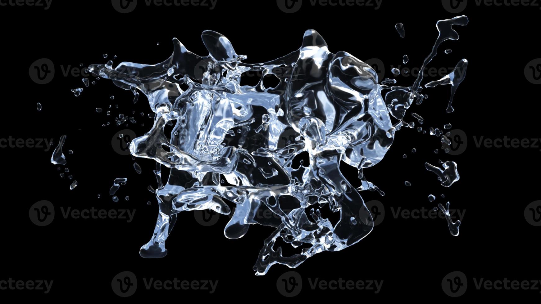 Water Splash with droplets on black background. 3d illustration. photo