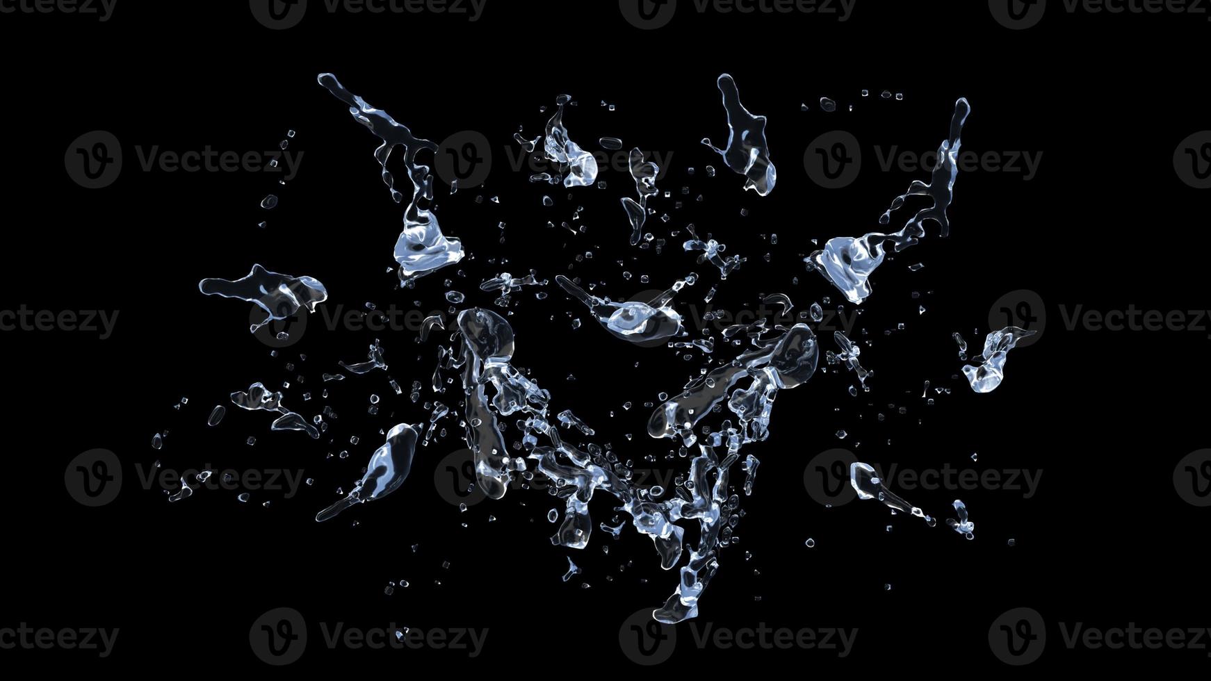 Water Splash with droplets on black background. 3d illustration. photo