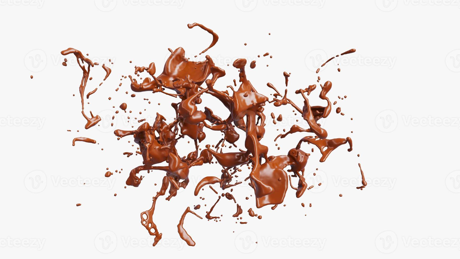 Chocolate splash with droplets on black background. 3d illustration. photo