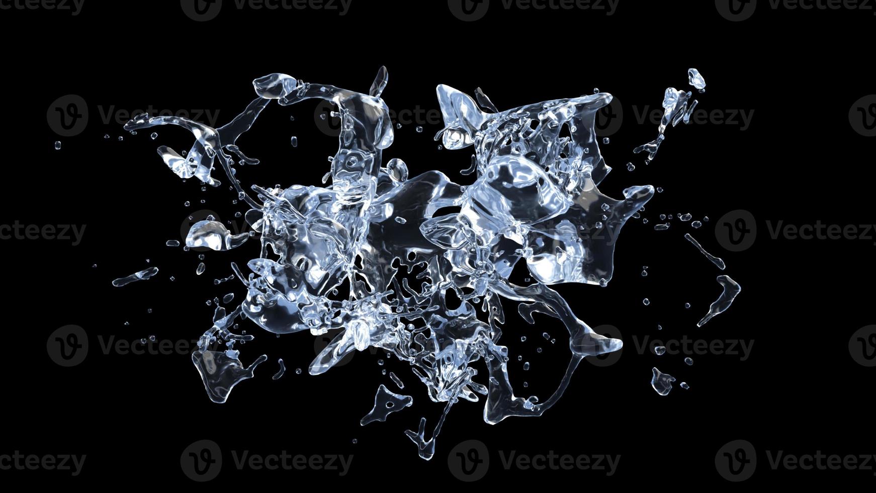 Water Splash with droplets on black background. 3d illustration. photo