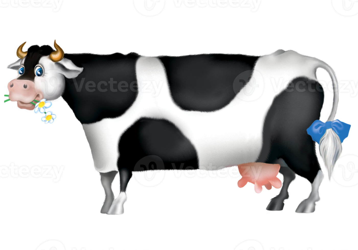 Color drawing of a cow with a large udder for milk design. png