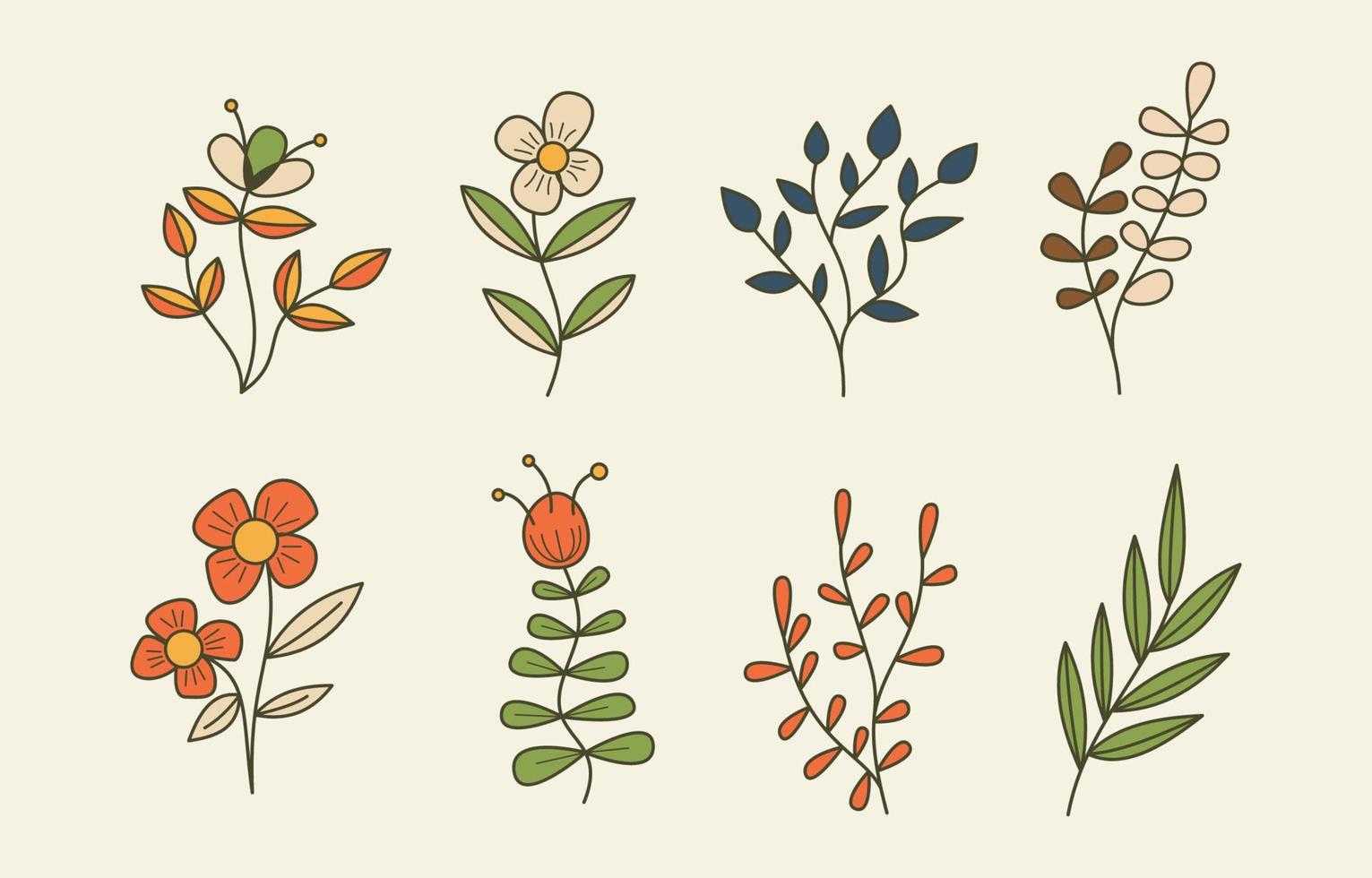 Cute Minimalist Floral Tattoo Set vector