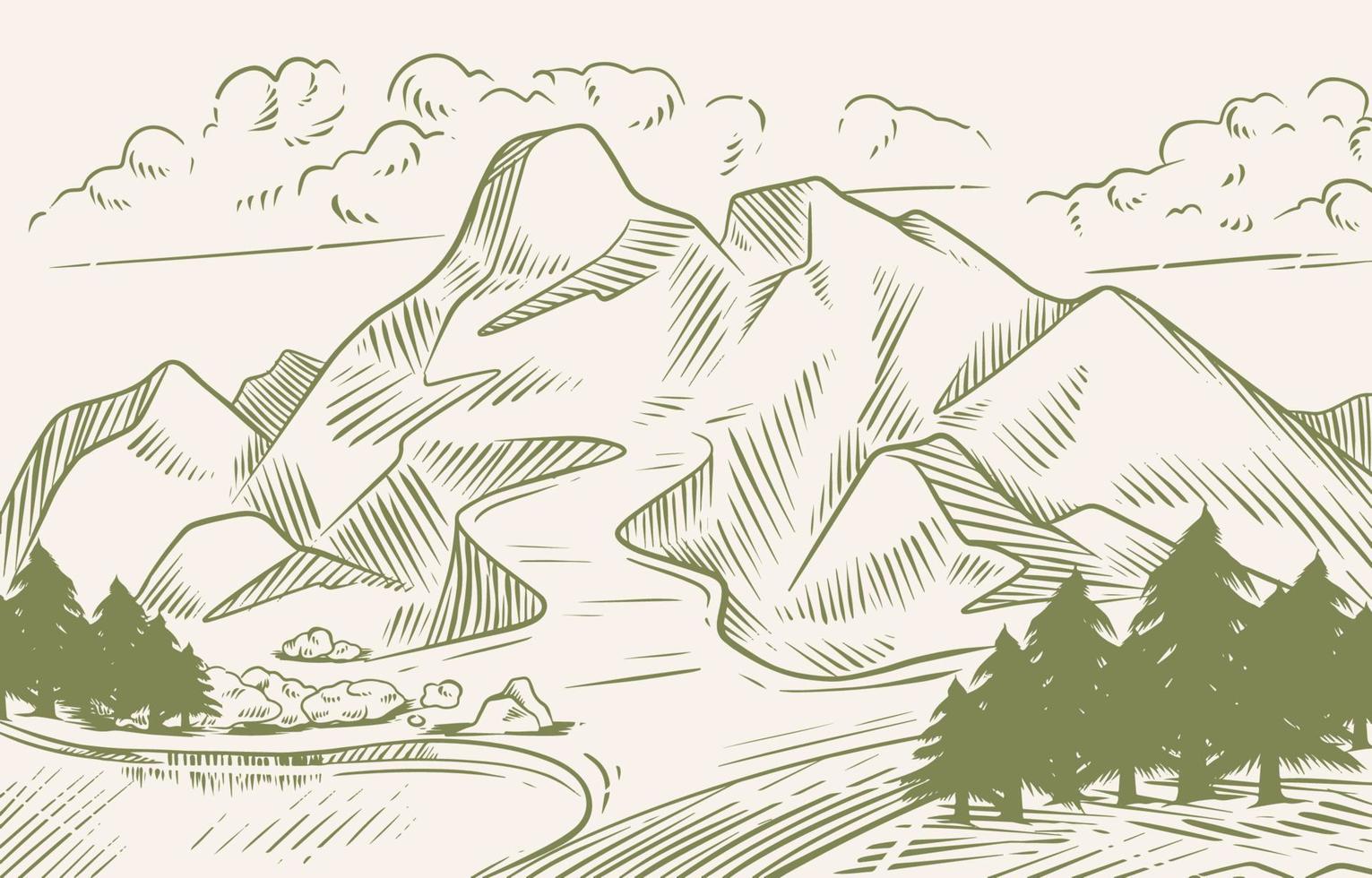 paisaje natural dibujar a mano vintage vector