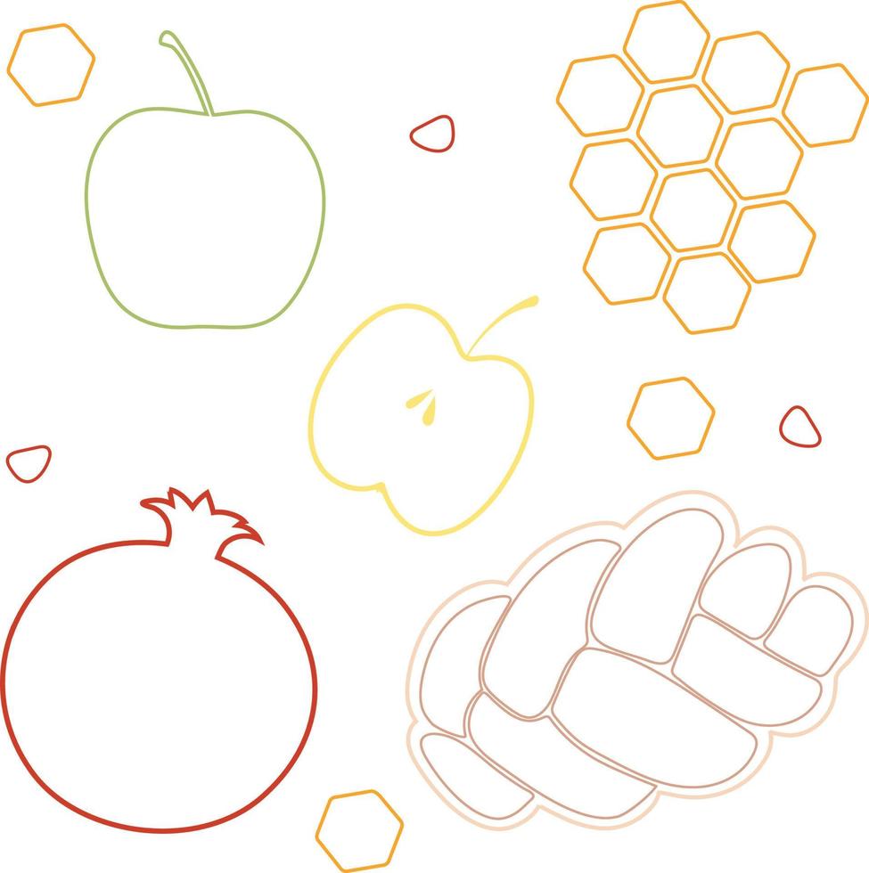 Outline of fruits and honeycombs. Hashanah. vector