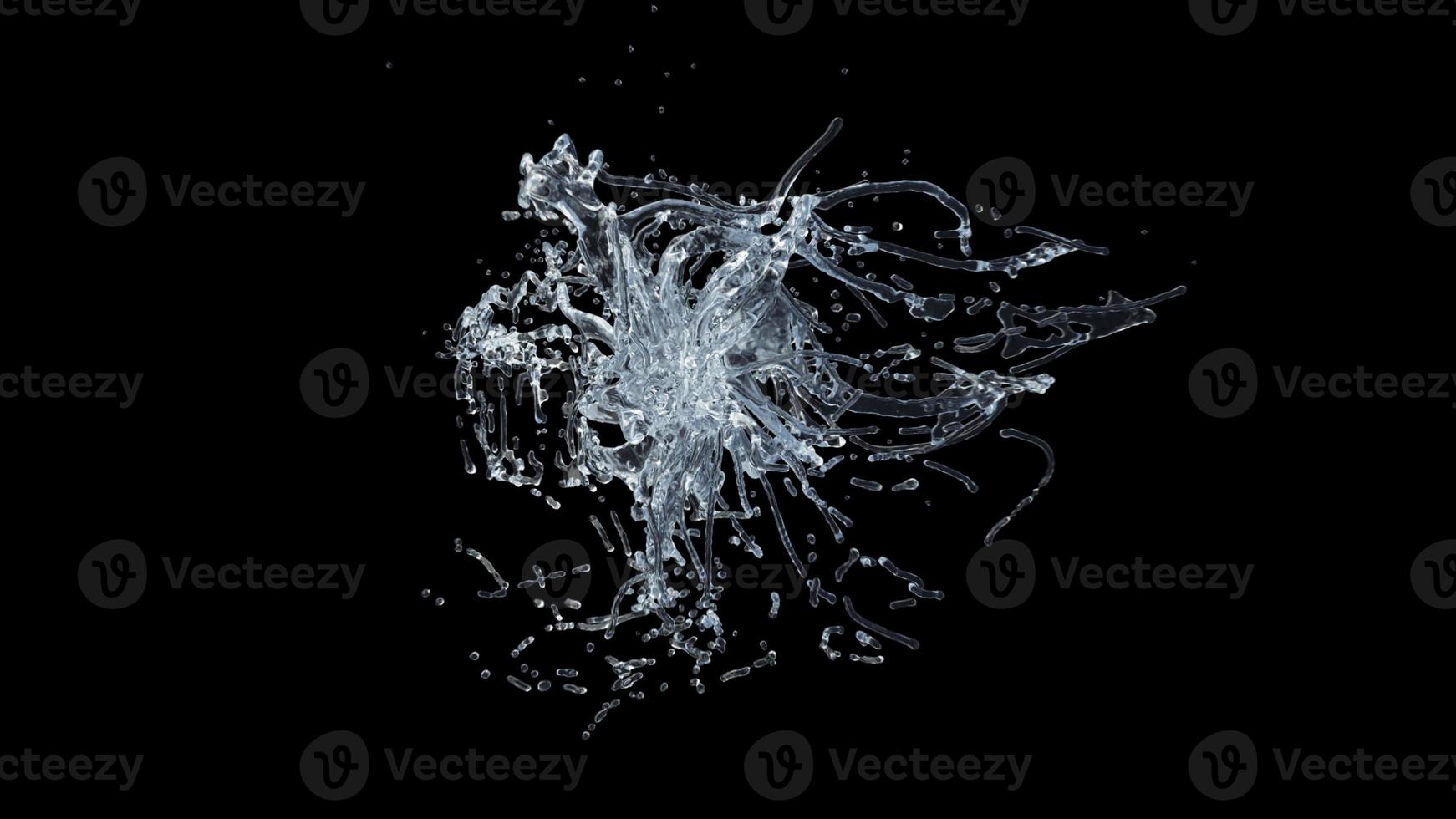 Water Splash with Droplets on Black Background. 3d illustration. photo