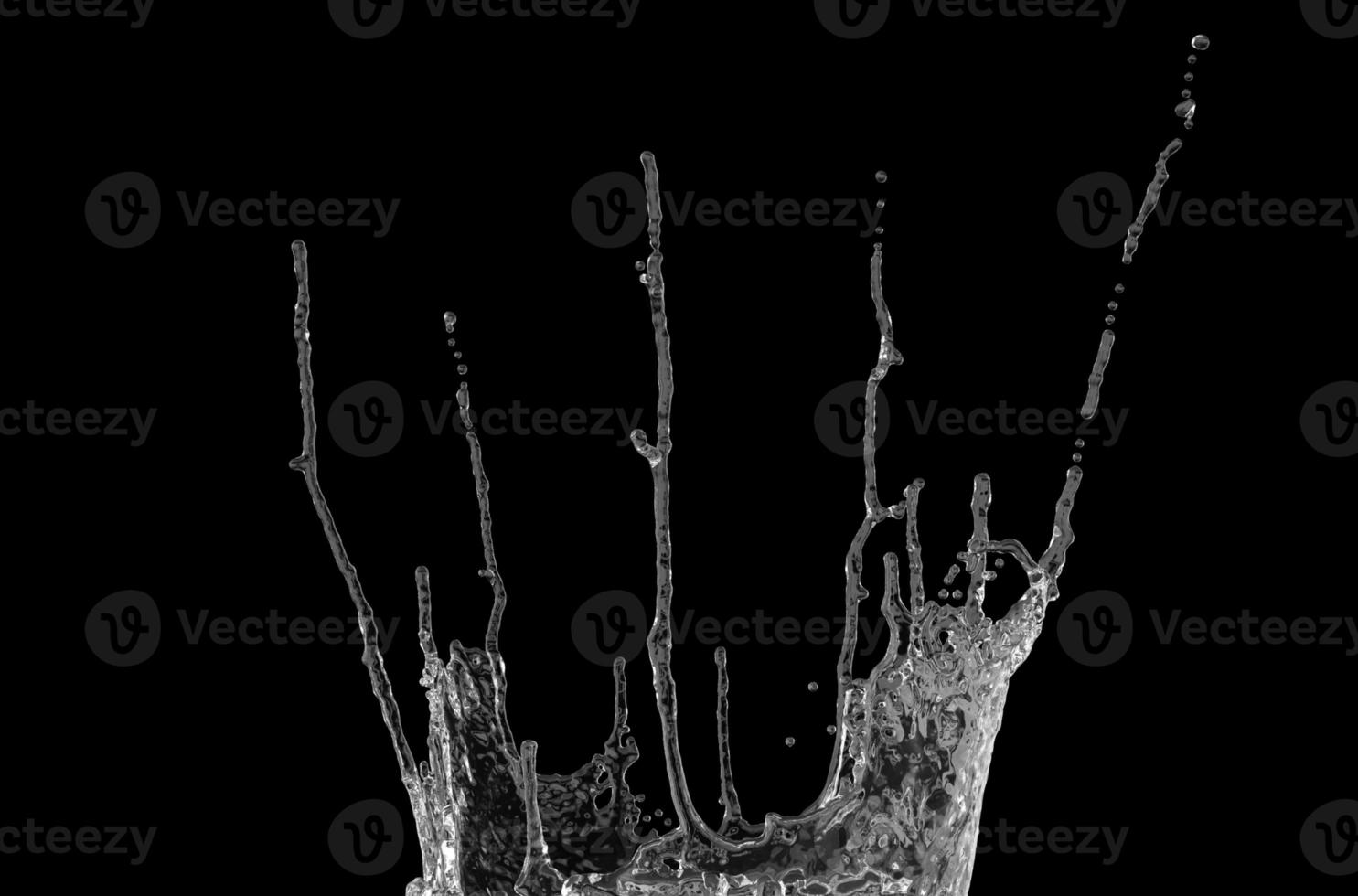 Water Splash with Droplets on Black Background. 3d illustration. photo