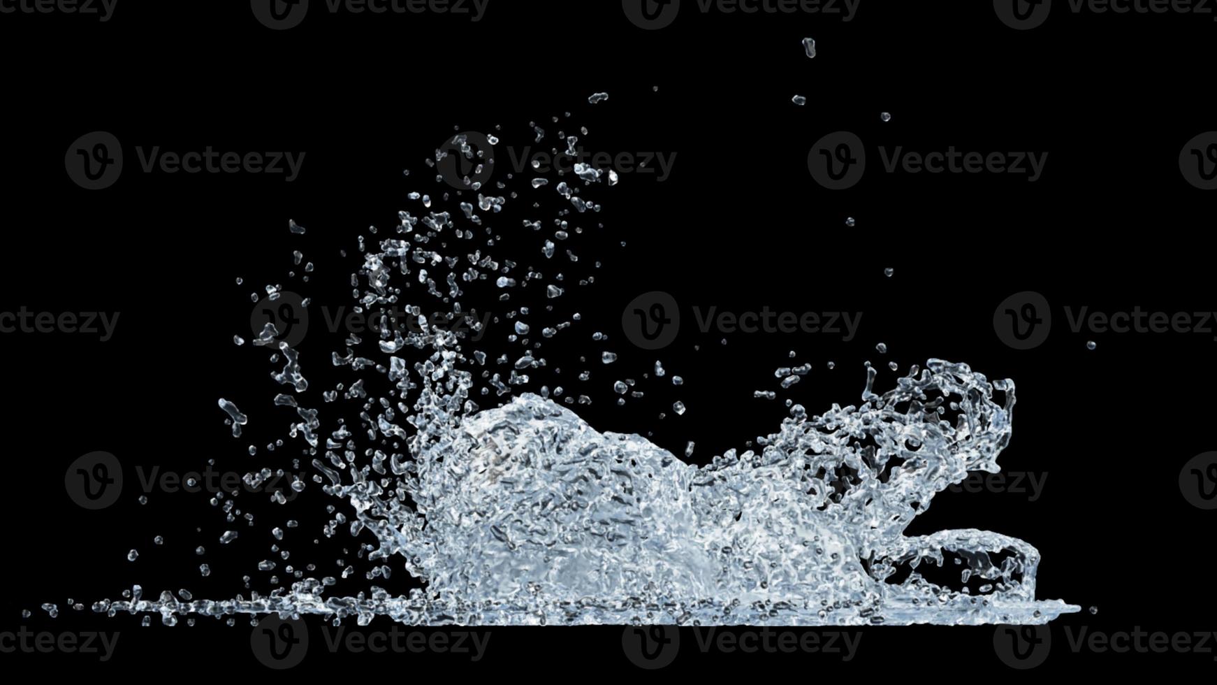 Water Splash with Droplets on Black Background. 3d illustration. photo