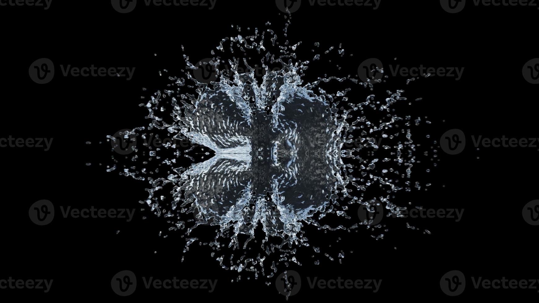 Water Splash with Droplets on Black Background. 3d illustration. photo