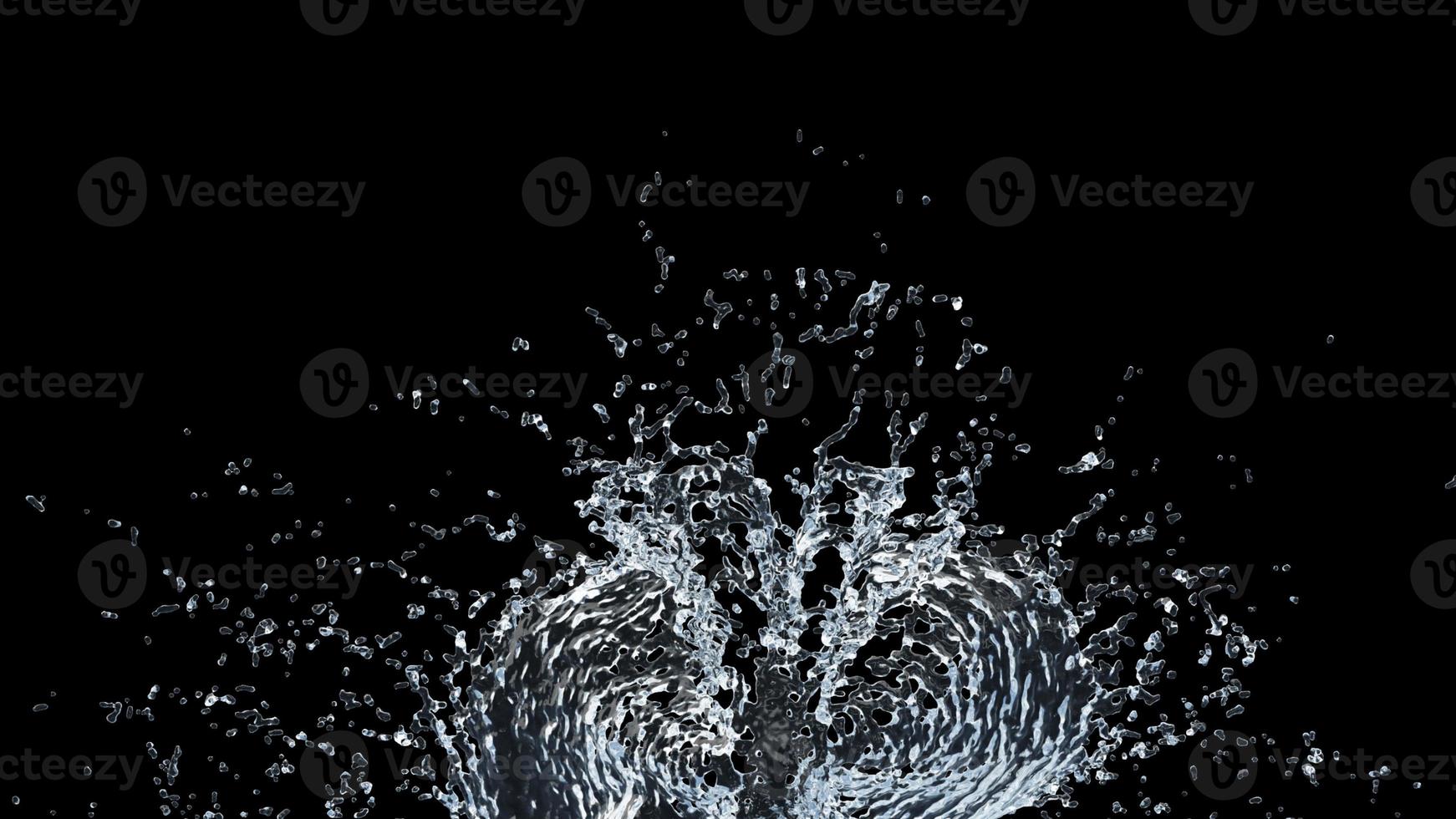 Water Splash with Droplets on Black Background. 3d illustration. photo