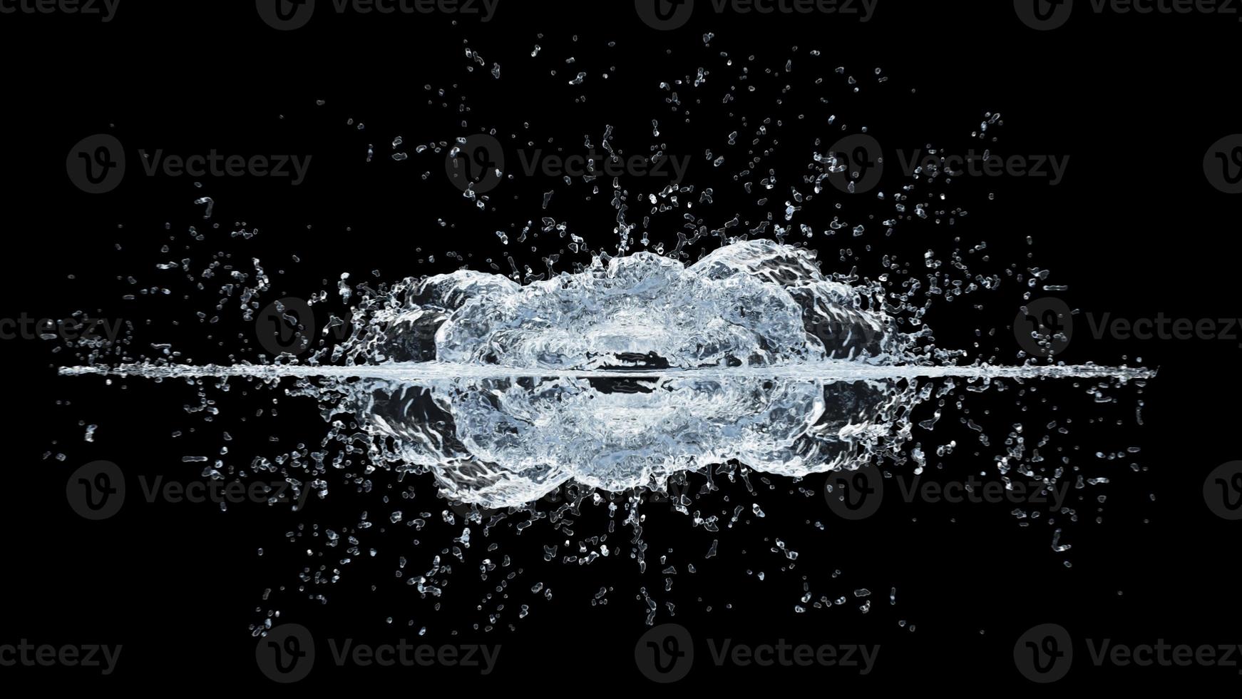 Water Splash with Droplets on Black Background. 3d illustration. photo