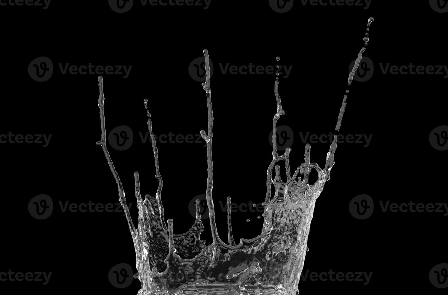 Water Splash with Droplets on Black Background. 3d illustration. photo
