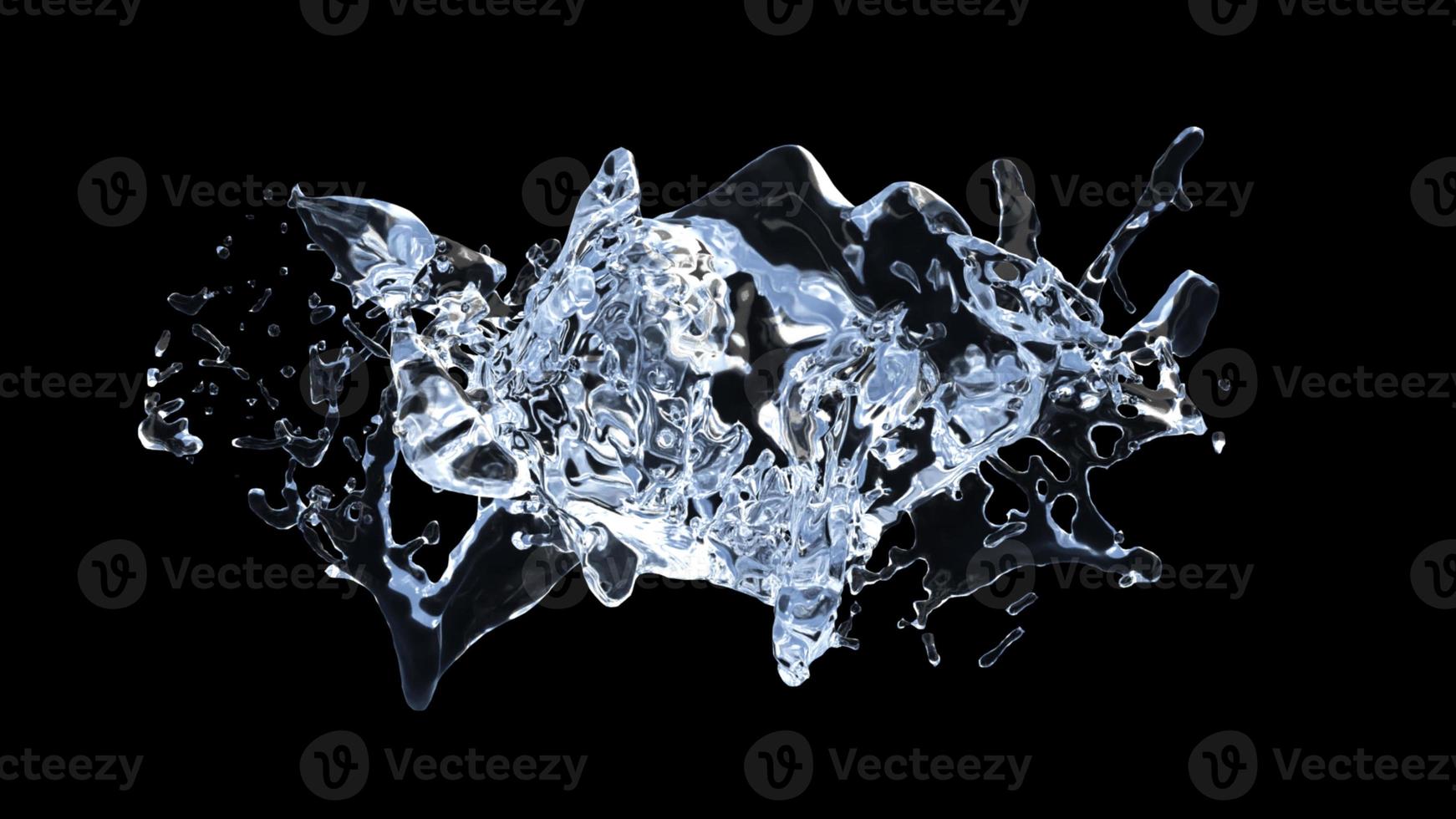 Water Splash with droplets on black background. 3d illustration. photo