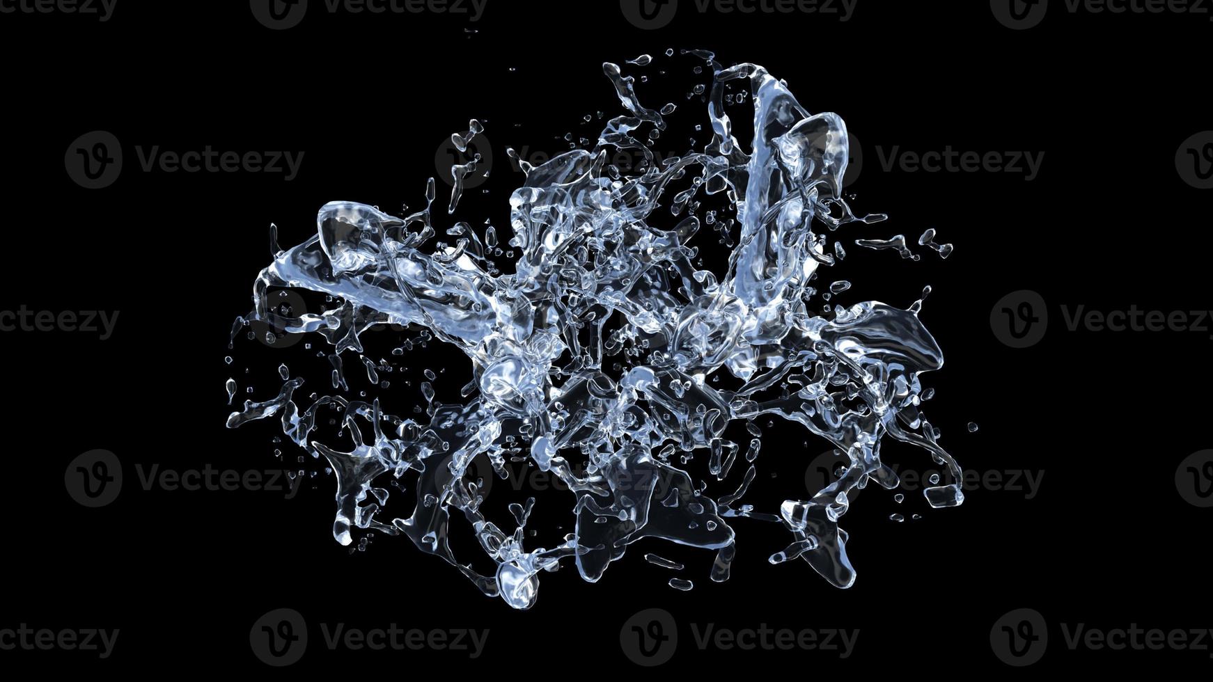 Water Splash with droplets on black background. 3d illustration. photo