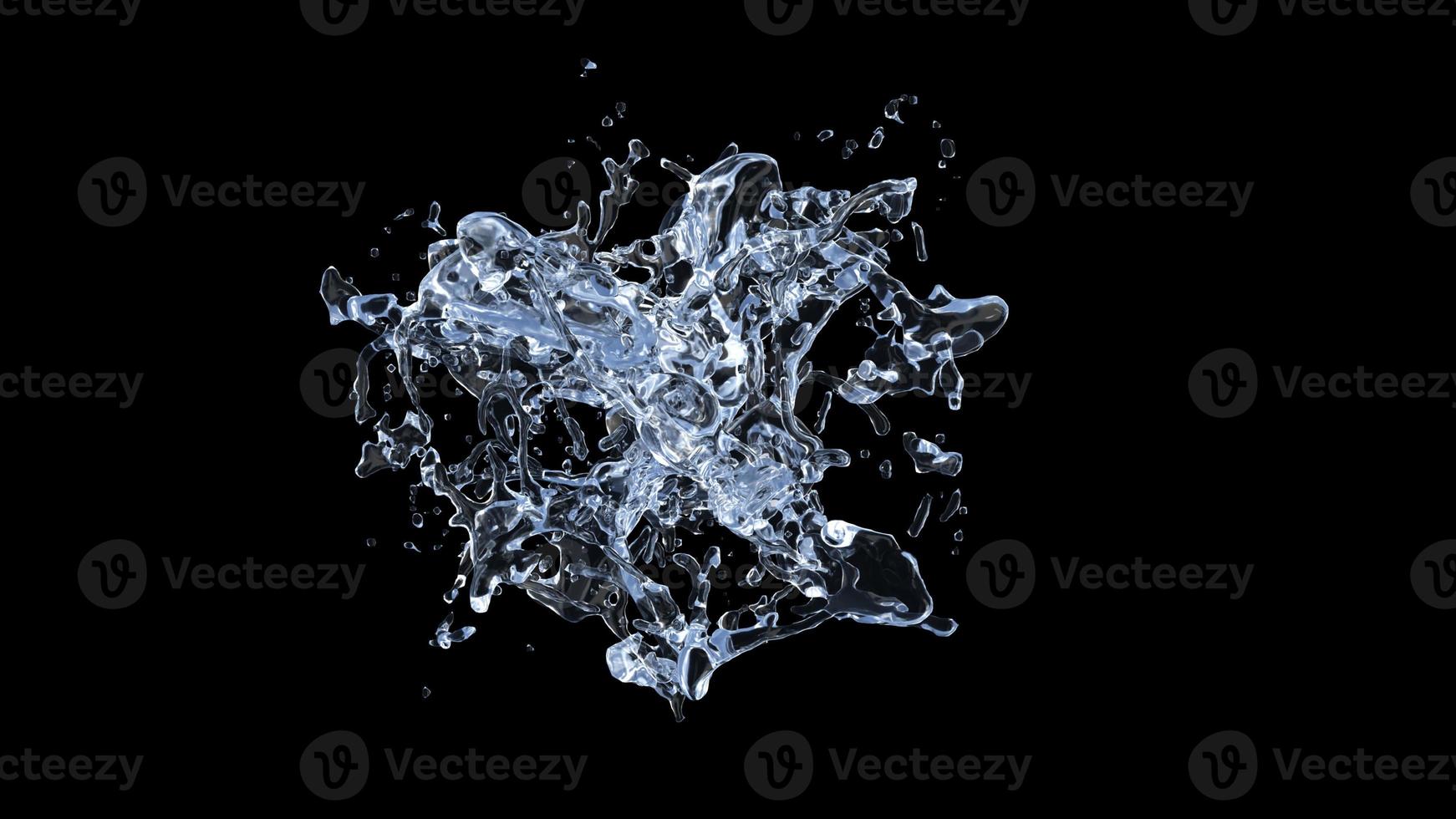 Water Splash with droplets on black background. 3d illustration. photo