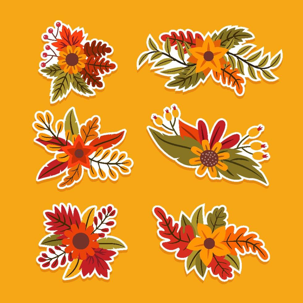 Autumn Fall Floral Sticker Set vector