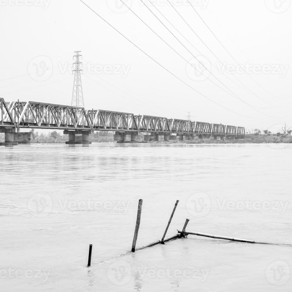 Ganga as seen in Garh Mukteshwar, Uttar Pradesh, India, Ganga is believed to be the holiest river for Hindu, View of Garh Ganga Brij ghat which is famous religious place for Hindu - Black and White photo