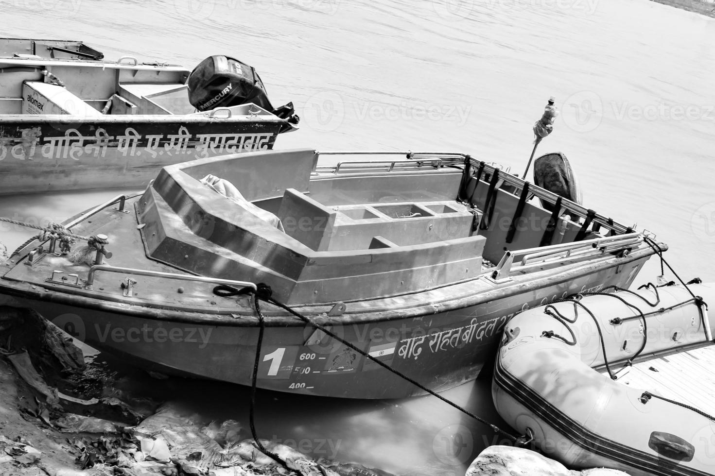 Ganga as seen in Garh Mukteshwar, Uttar Pradesh, India, Ganga is believed to be the holiest river for Hindu, View of Garh Ganga Brij ghat which is famous religious place for Hindu - Black and White photo